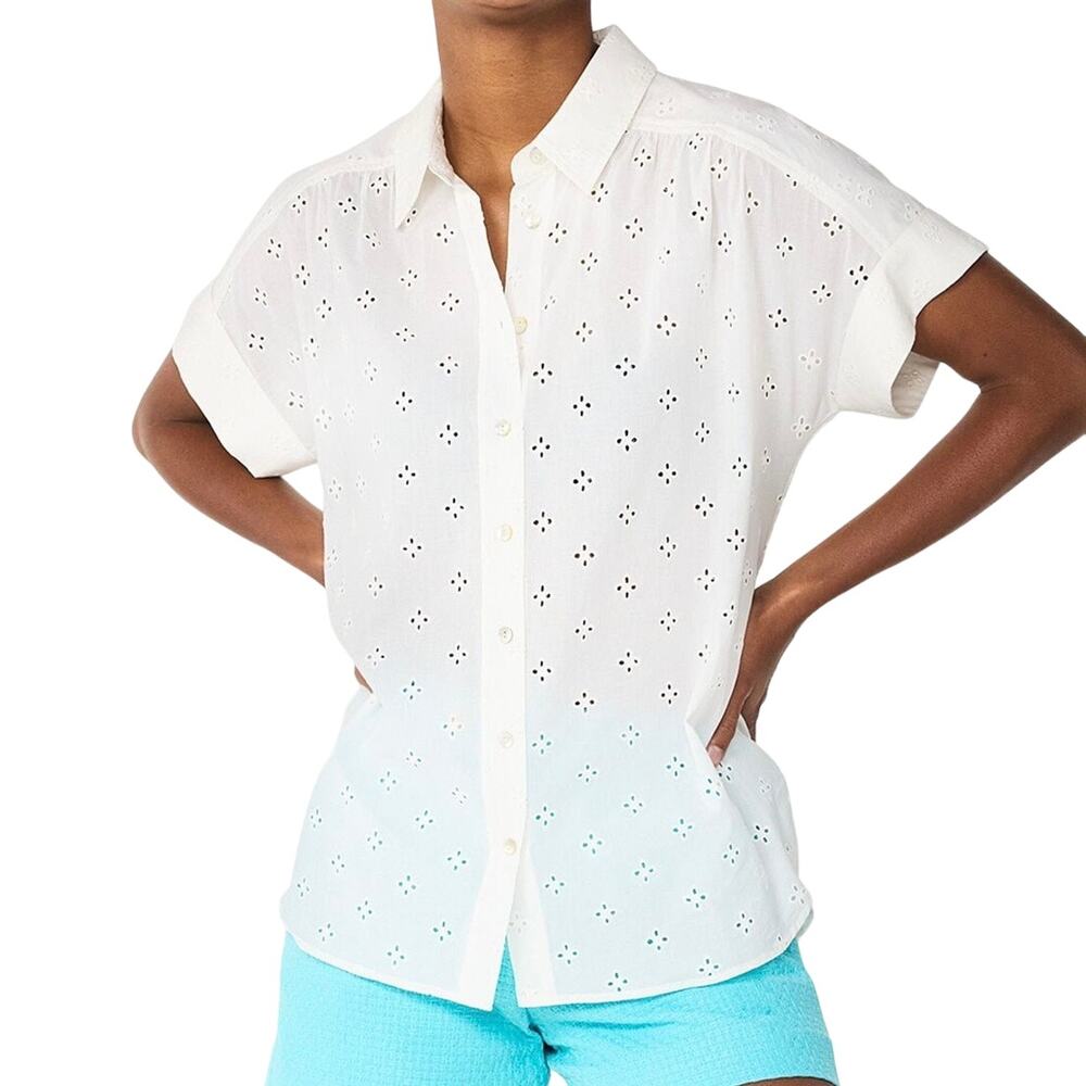 Draper James RSVP Relaxed Eyelet Button Down White Shirt Size XS